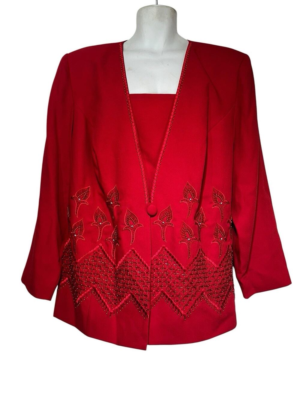 Midnight Velvet Red Beaded Embellished 2 Pc Skirt Suit Women’s Plus 24W